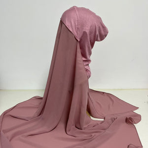 Pink chiffon hijab with cap