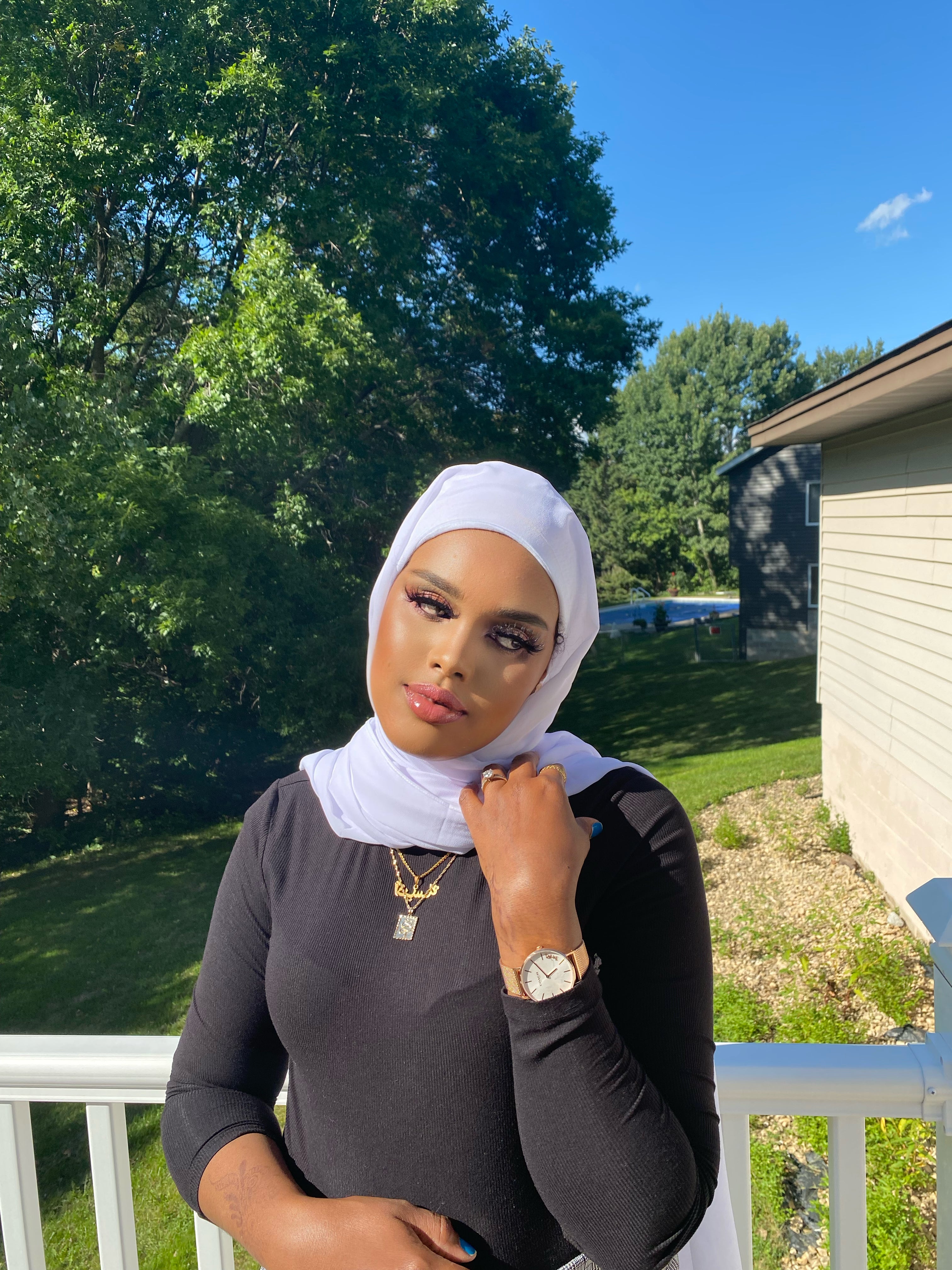 White chiffon hijab with cap