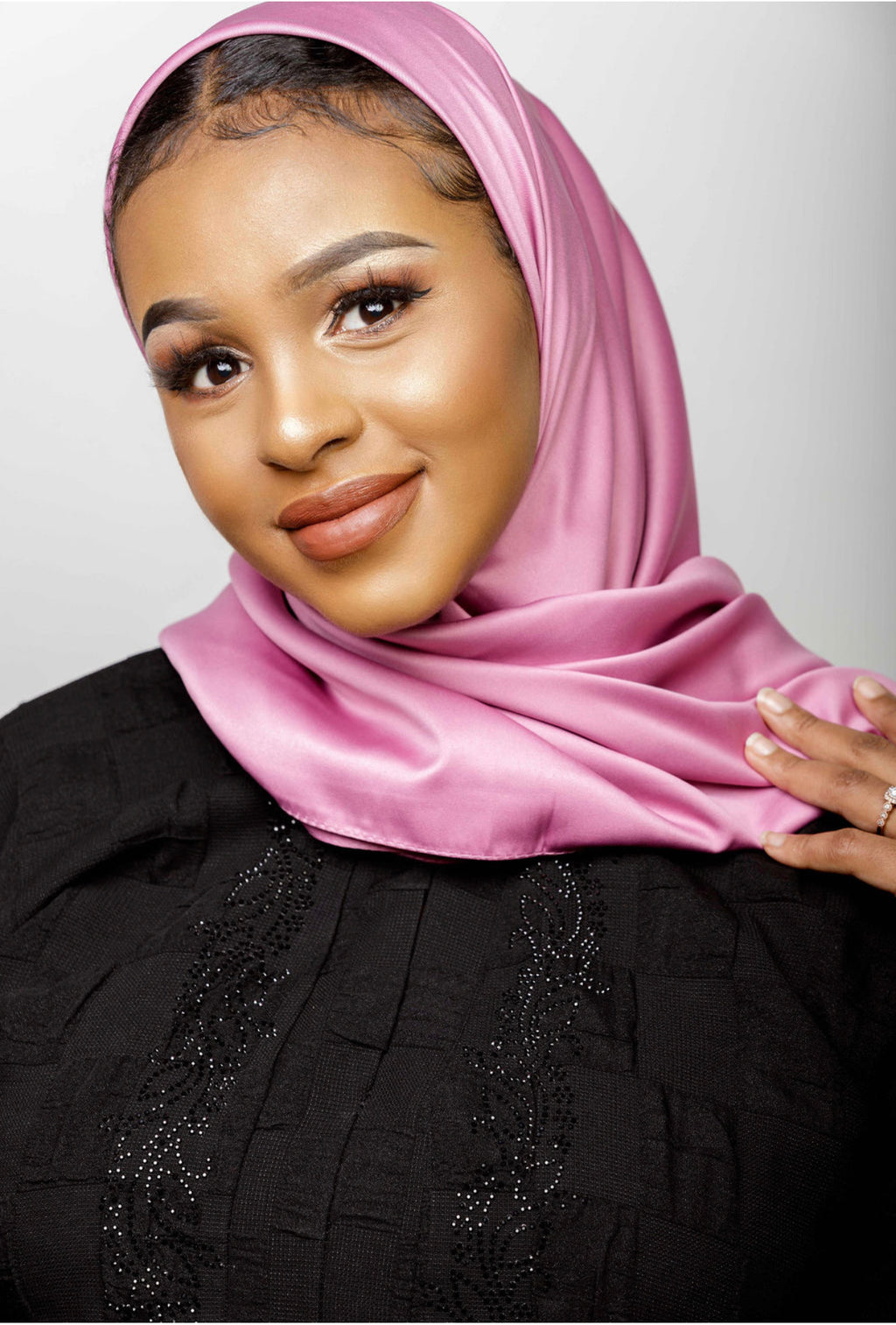 Pink satin hijab