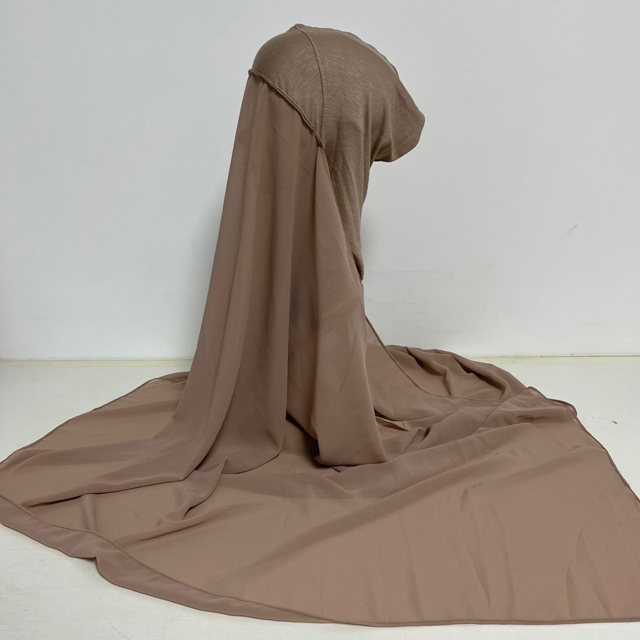 Nude chiffon hijab with cap